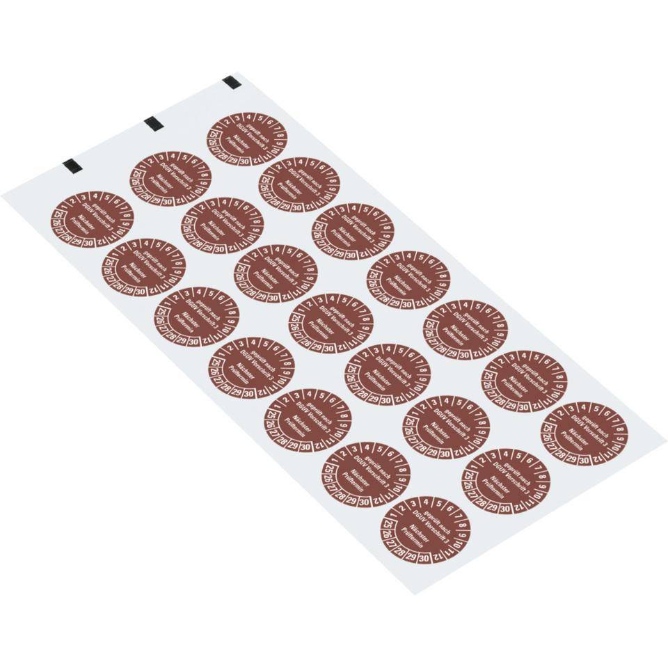 Prüfplakette geprüft nach DGUV Vorschrift 3 Nächster Prüftermin 25-30,braun,Dokumentenfolie,Ø25mm,21/Bogen-1