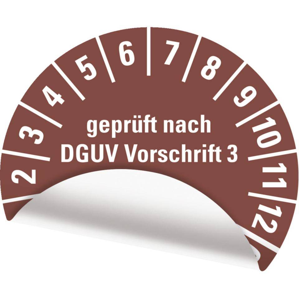 Prüfplakette geprüft nach DGUV Vorschrift 3 Nächster Prüftermin,25-30,braun,Folie,ablösbar,Ø 35mm,500/Rolle-2