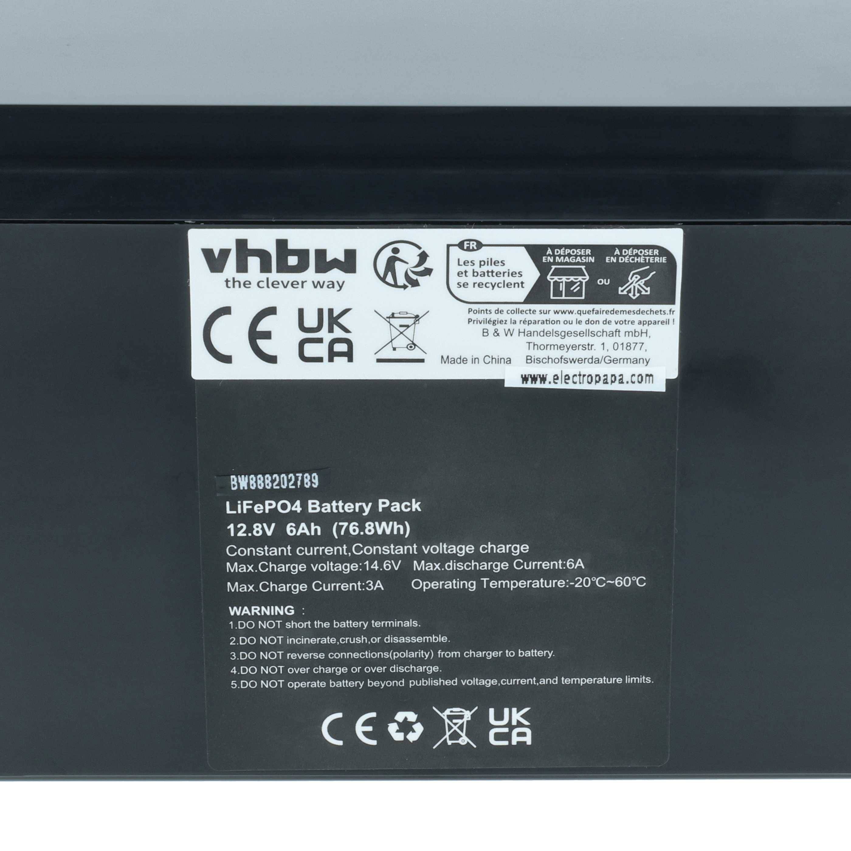 vhbw 2x Akku Bordbatterie für Wohnwagen | Boot, Camping, Wohnmobil (6 Ah, 12,8 V, LiFePO4), rechteckig-1