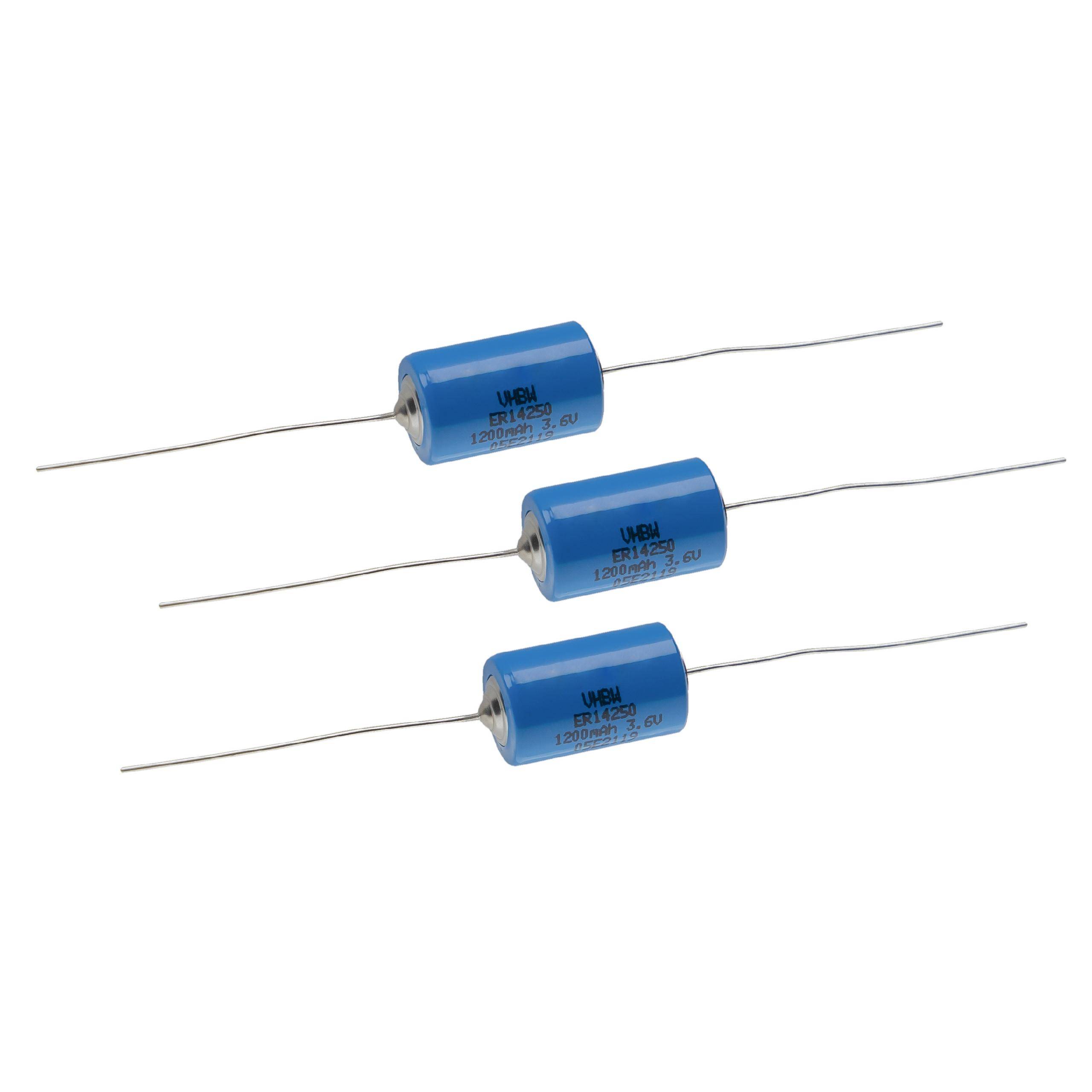 vhbw 3x ER14250 Rundzellenbatterien | Spezialbatterien mit Lötanschlüssen (1200mAh, 3,6V, Li-SOCl2)-0