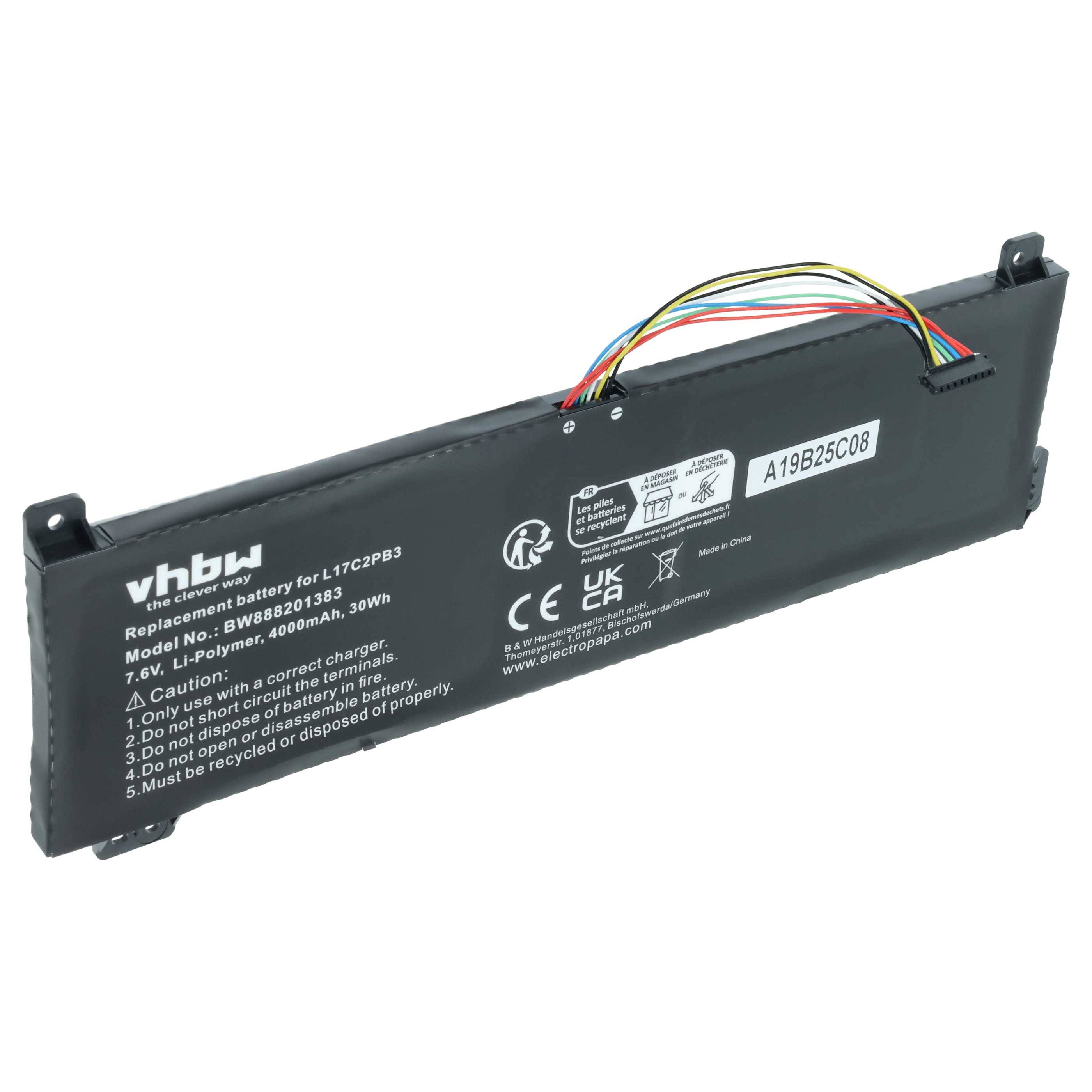 vhbw Akku Ersatz für Lenovo L17C2PB4 | L17C2PB3, L17M2PB3, L17L2PB4, L17L2PB3 für Notebook (4000 mAh, 7,6 V, Li-Polymer)-0
