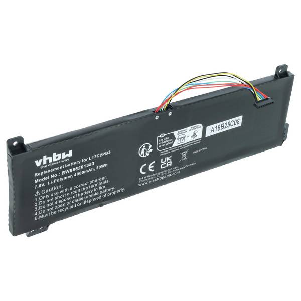 vhbw Akku Ersatz für Lenovo L17C2PB4 | L17C2PB3, L17M2PB3, L17L2PB4, L17L2PB3 für Notebook (4000 mAh, 7,6 V, Li-Polymer)