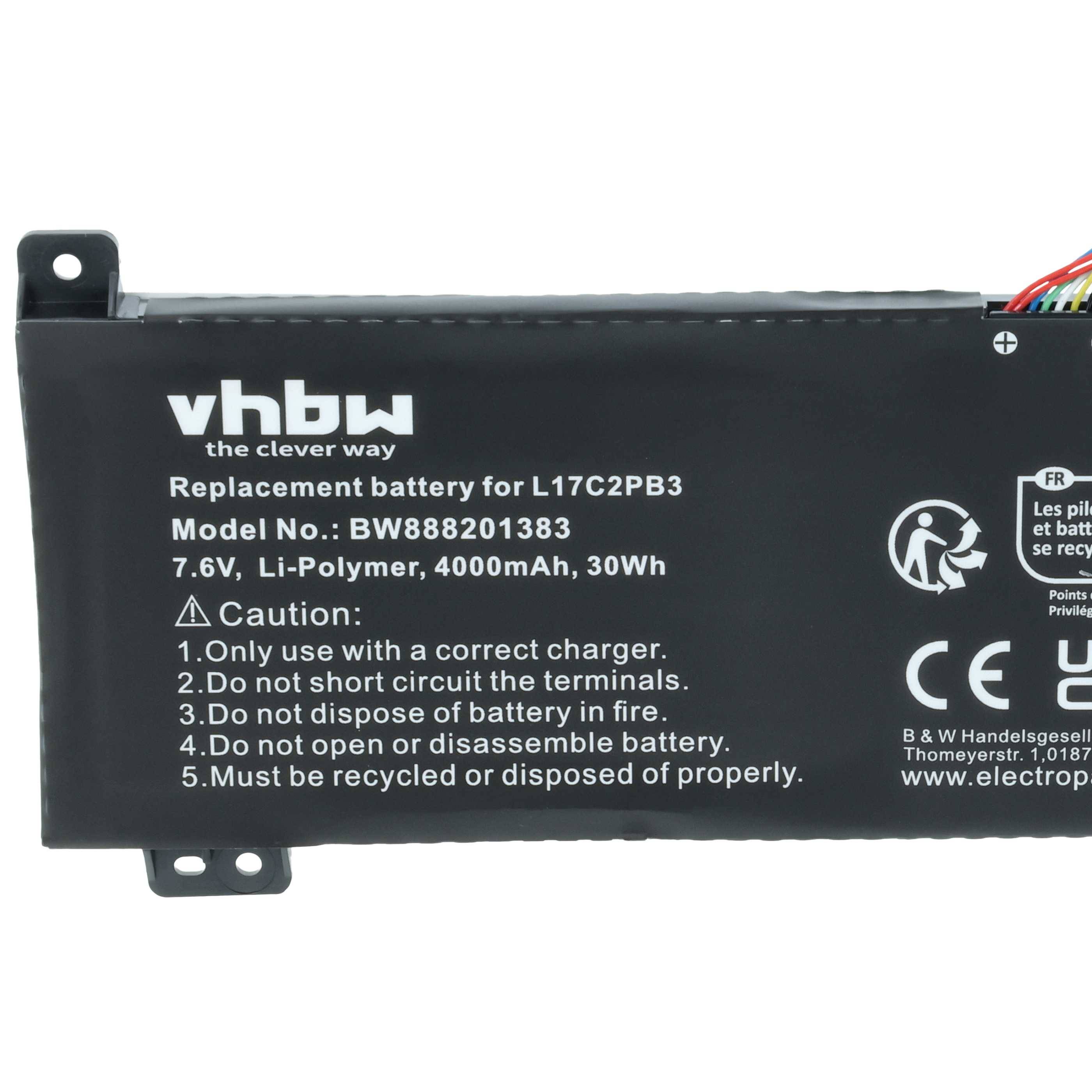 vhbw Akku Ersatz für Lenovo L17C2PB4 | L17C2PB3, L17M2PB3, L17L2PB4, L17L2PB3 für Notebook (4000 mAh, 7,6 V, Li-Polymer)-3