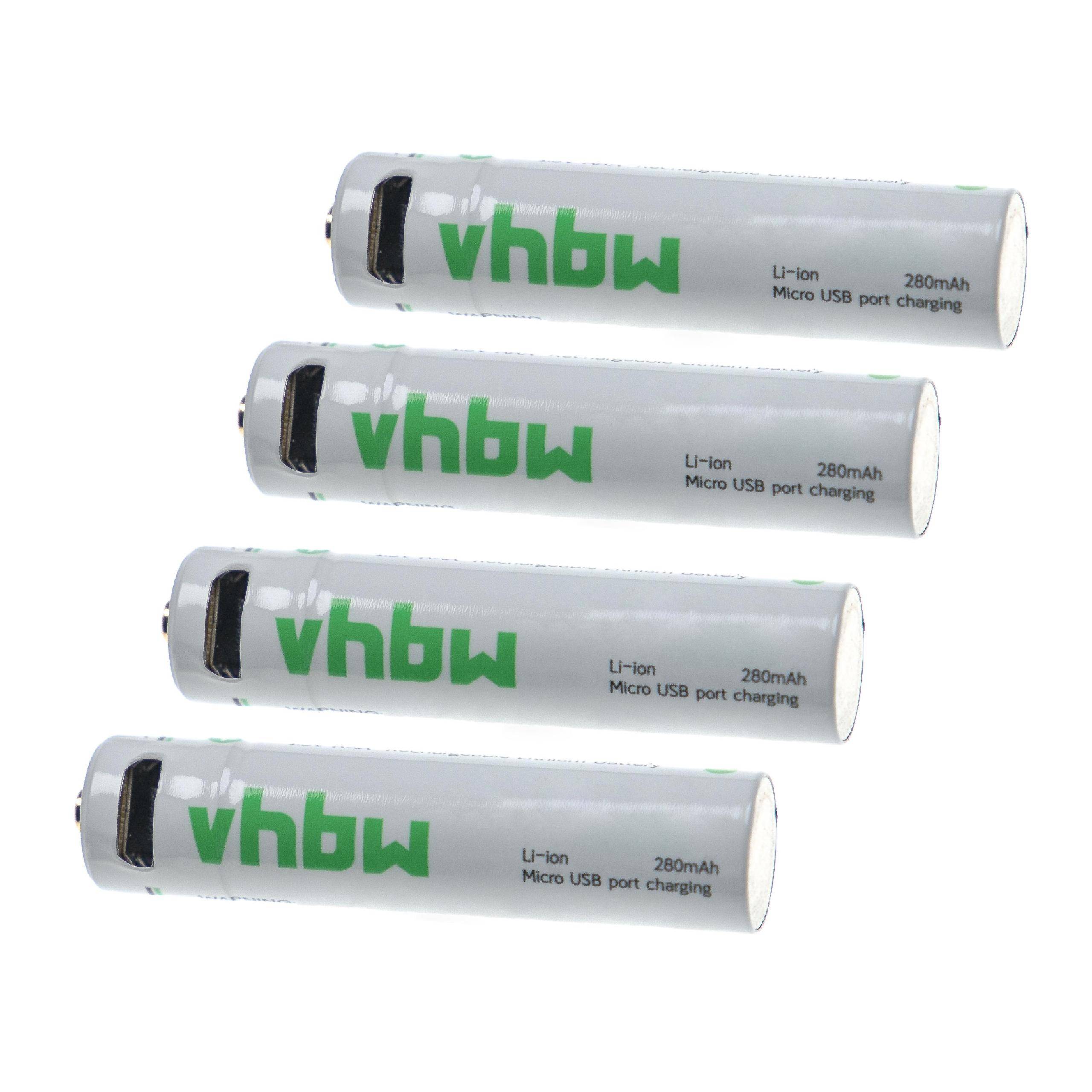 vhbw 4x AAA Micro Akkus | mit Micro USB-Anschluss (280 mAh, 1,5 V, Li-Ion)-0