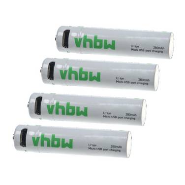 vhbw 4x AAA Micro Akkus | mit Micro USB-Anschluss (280 mAh, 1,5 V, Li-Ion)