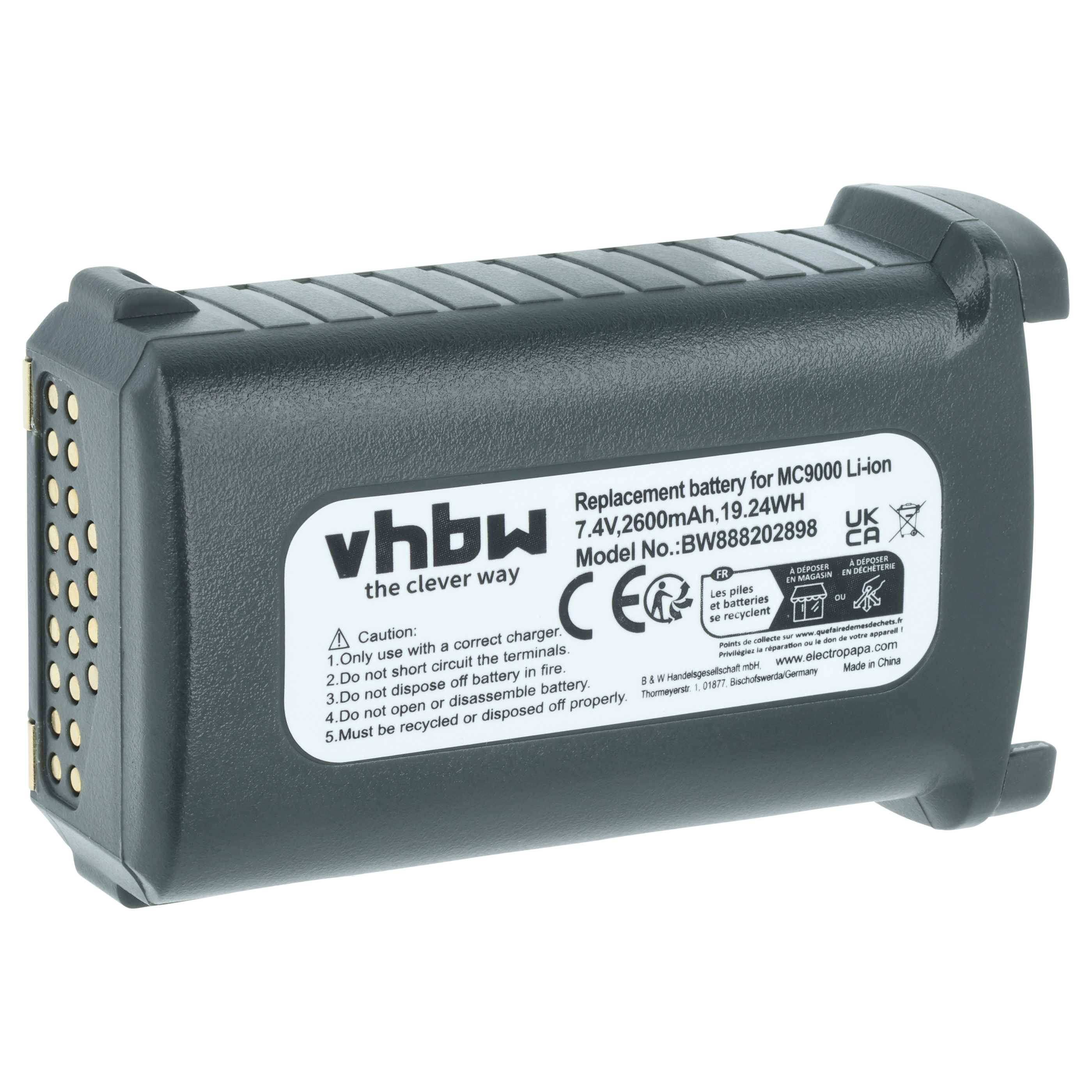 vhbw Akku kompatibel mit Symbol MC9090 | MC9090-G, MC9090-K, MC9090-S, MC9097 Handheld Computer Scanner (2600mAh, 7,4V-0