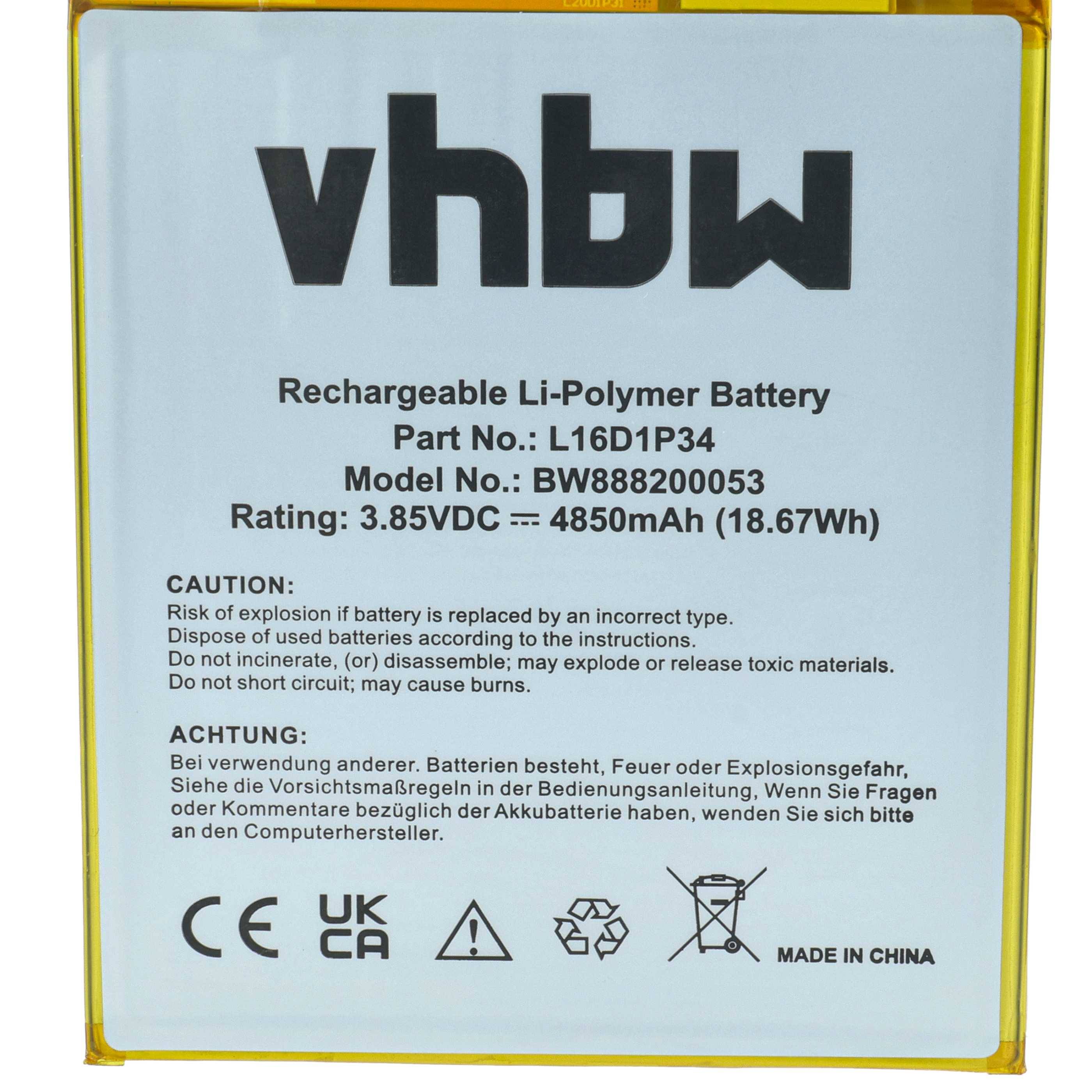 vhbw Akku kompatibel mit Lenovo Tab 4 8 TB-8504F | 8 TB-8504X, 8 Plus TB-8704X Tablet Pad (4850 mAh, 3,85 V, Li-Polymer)-3