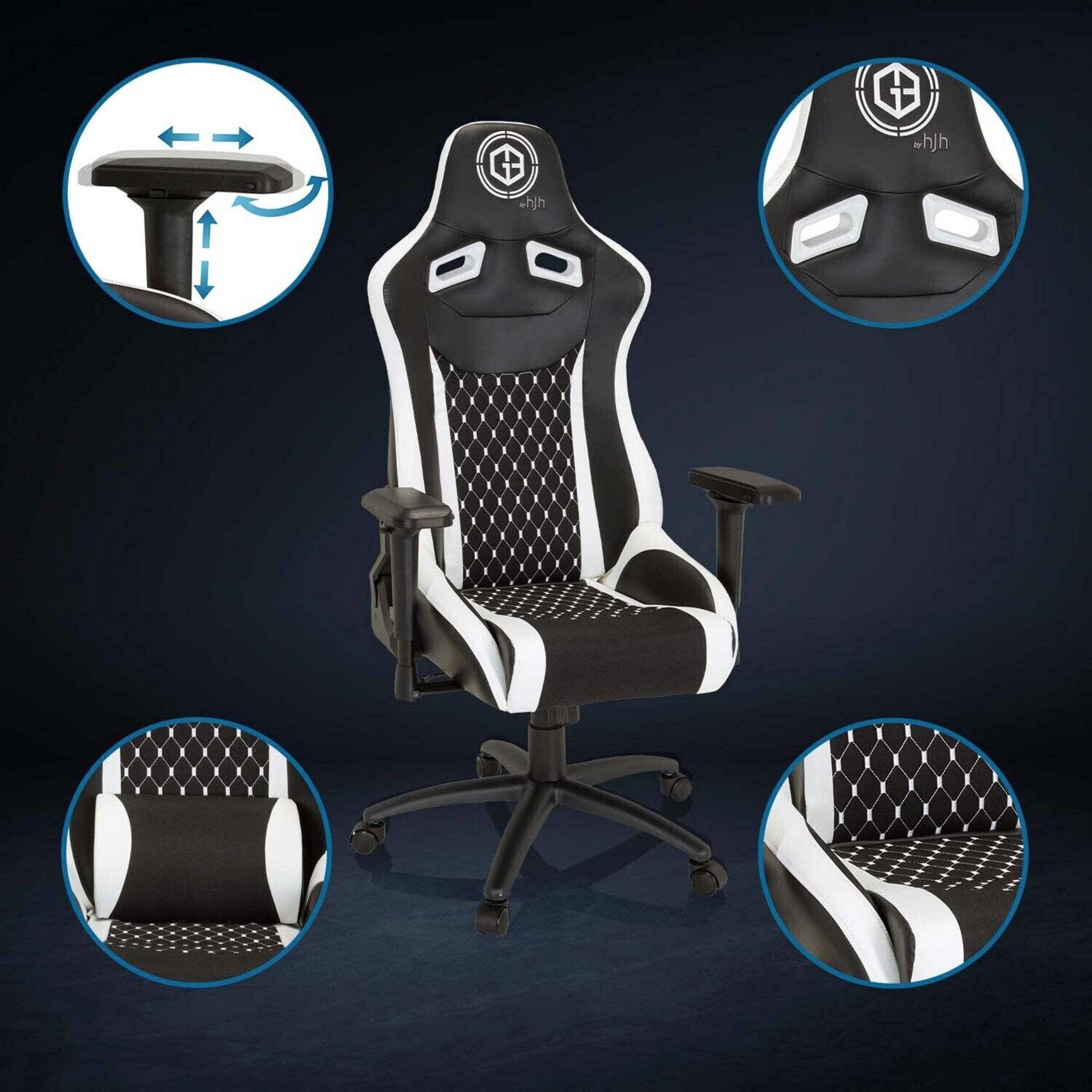 Gaming Stuhl Bürostuhl GAMEBREAKER SX 04 Stoff Kunstleder schwarz weiß hjh OFFICE-4