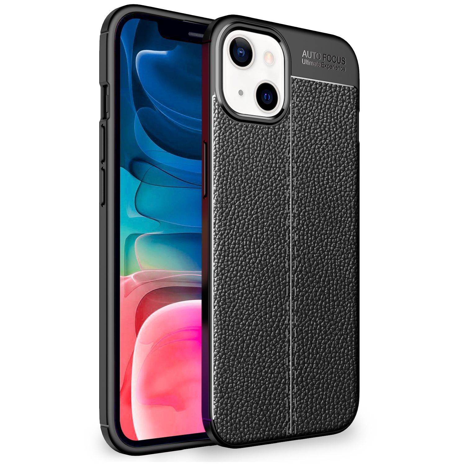 NALIA Leder Look Hülle für iPhone 13 Mini, Schwarze Silikonhülle Anti-Fingerabdruck Rutschfest Kratzfest-0