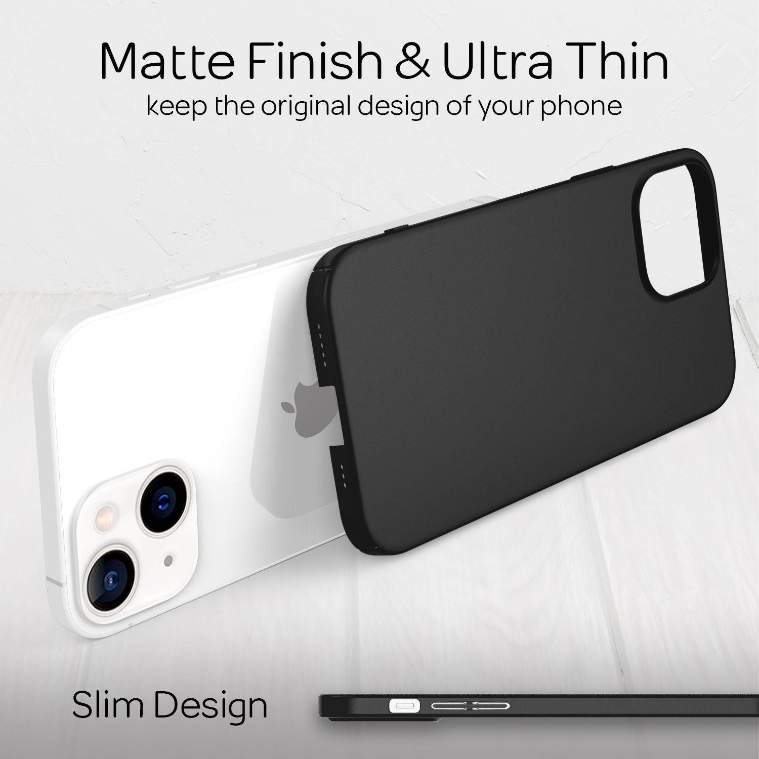 NALIA 0,5mm Dünne Handy Hülle für iPhone 13, Matt Hard Case Cover Bumper Schale Schwarz-1