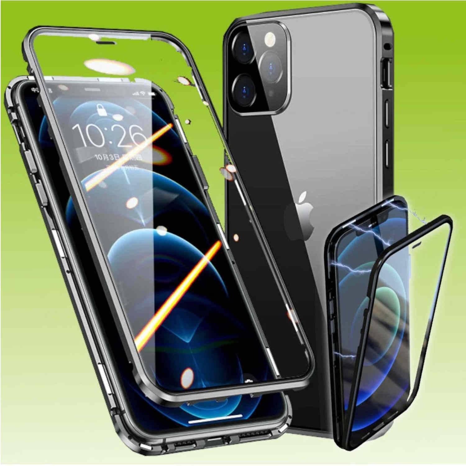 Für Apple iPhone 13 Pro Max Etuis Beidseitiger Magnet Glas Handy Tasche Schwarz-0