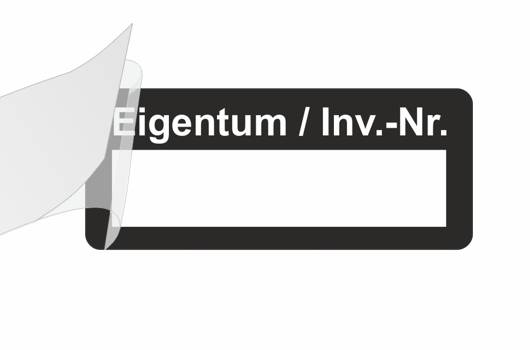 Inventar-Etikett mit anhängendem Laminat, blau "Eigentum / Inv.-Nr." - zum Selbstbeschriften-1