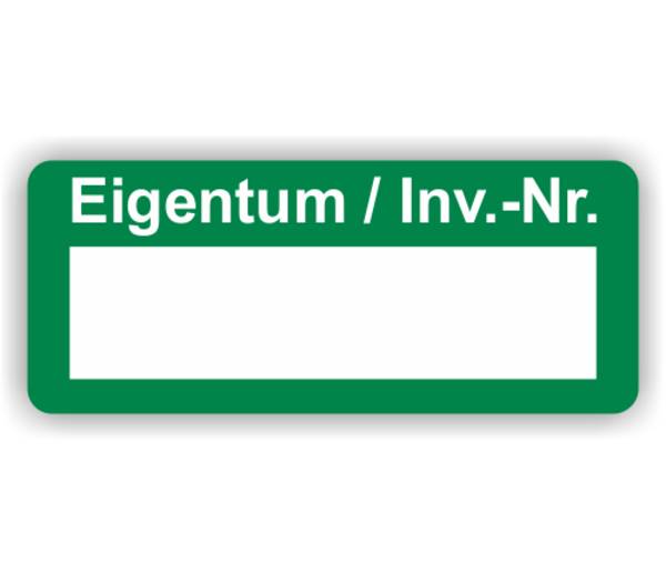 Inventar-Etikett mit anhängendem Laminat, grün "Eigentum / Inv.-Nr." - zum Selbstbeschriften