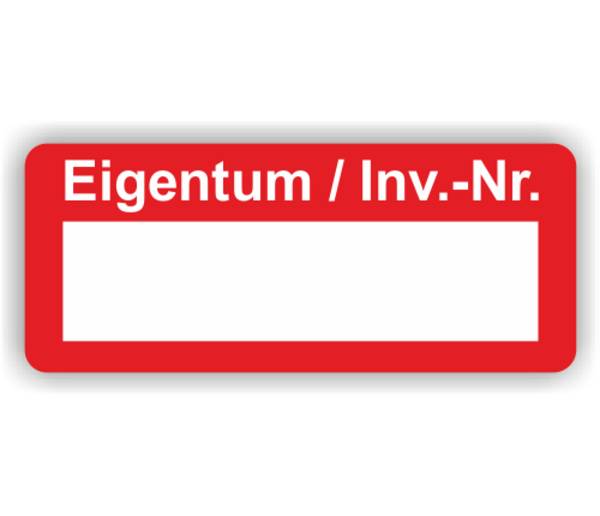 Inventar-Etikett mit anhängendem Laminat, rot "Eigentum / Inv.-Nr." - zum Selbstbeschriften