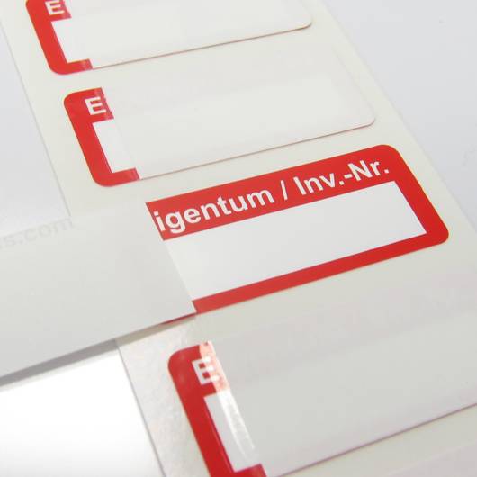 Inventar-Etikett mit anhängendem Laminat, rot "Eigentum / Inv.-Nr." - zum Selbstbeschriften-2