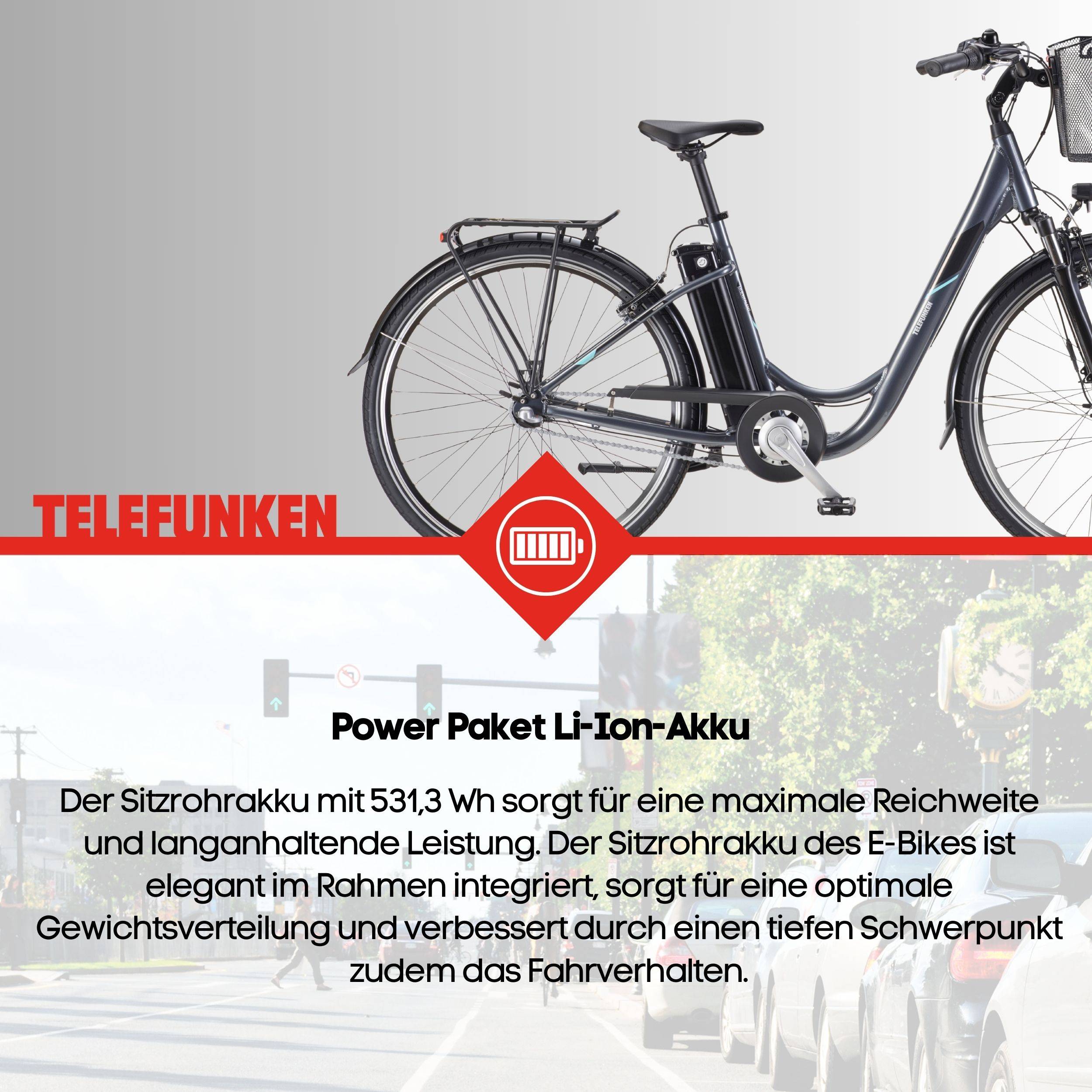 Telefunken E-Bike RC830 28 Zoll mit 3-Gang Shimano Nabenschaltung / Frontmotor 250W / Sitzrohrakku 531,3 Wh / anthrazit-3