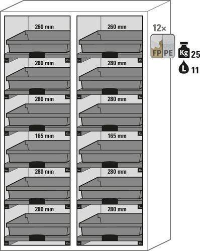 asecos Säuren- und Laugenschrank SL 1212 mit 2-flügliger Tür und 12 Auszugswannen-1