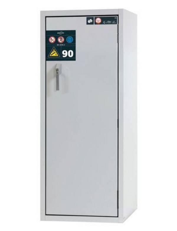 asecos Gasflaschenschrank feuerbeständig G90, 2 x 10 l Flaschen, B 600 mm, Tür rechts, grau