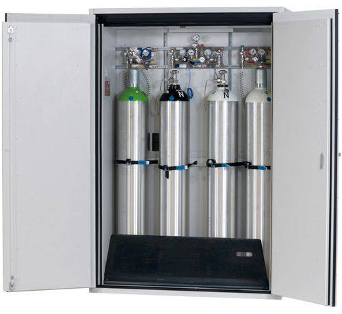 asecos Gasflaschenschrank feuerbeständig G90, 4 x 50 l Flaschen, B 1400 mm, 2-flügelige Tür, grau-0