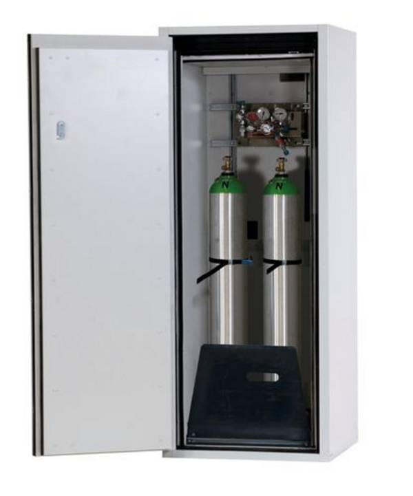 asecos Gasflaschenschrank feuerbeständig G90, 2 x 10 l Flaschen, B 600 mm, Tür links, grau