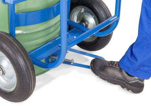 Fasskarre FKZ Stahl, blau lack., Vollgummi, Fußplatte und Gurt, für 60/200-l-Fässer, el. leitfähig-1