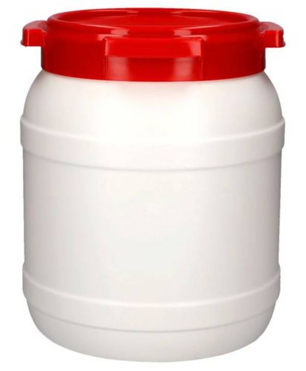 Weithalsfass WH 15, aus Polyethylen (PE), 15 Liter Volumen, weiß/rot