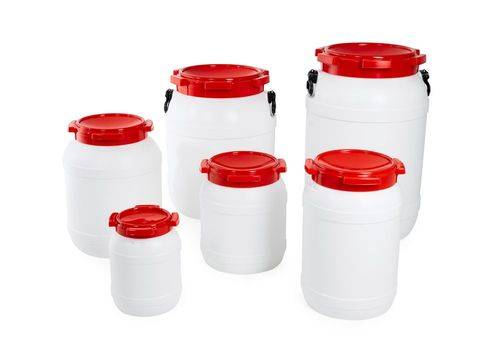 Weithalsfass WH 15, aus Polyethylen (PE), 15 Liter Volumen, weiß/rot-4