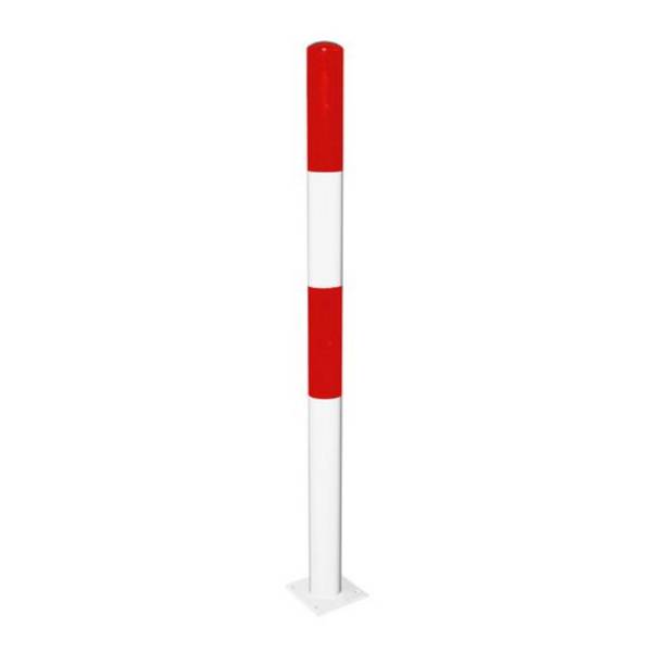 Sperrpfosten, mit einer Öse, feuerverzinkt und rot-weiß lackiert, zum Aufdübeln Ø 76 mm
