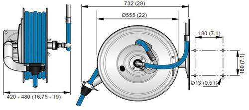 Schlauchaufroller EX-H05-S, inklusive 25m Schlauch, Ø 1/2", Edelstahl e-poliert, Atex-1
