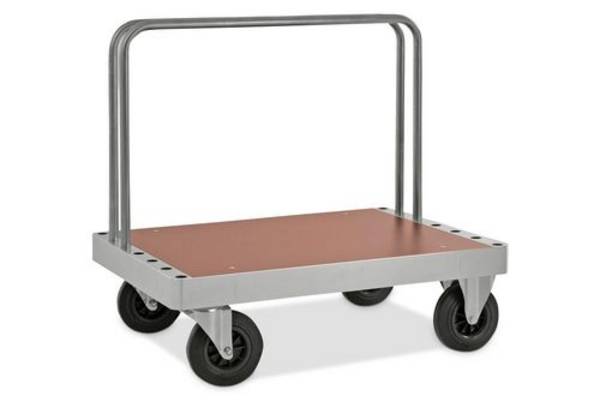 Plattenwagen KM für schwere Lasten, 800 Kg, 2 Rohrbügel, MDF-Platte beschichtet, 1200x800 mm, Bremse