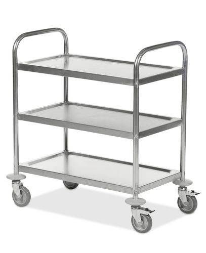 Edelstahl-Etagenwagen KM, 3 Böden, 100 Kg, 710x400 mm, 4 Lenkrollen PU, Bremse-0