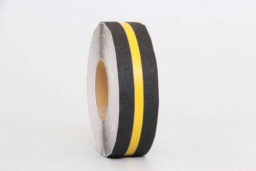 m2-Antirutschbelag™, Multifunktionsbelag, schwarz, Streifen gelb Rolle, 50 mm x 18,3 m-0