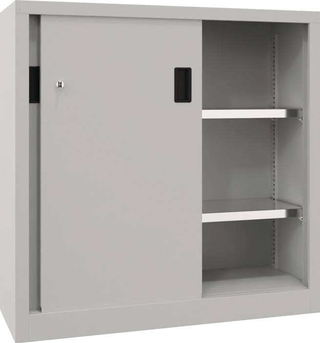 Schiebetürenschrank Höhe 1950 mm Vollblechtüren BxT 1000 x 400 mm mit 4 Fachböden Tür enzianblau. 84930349-0