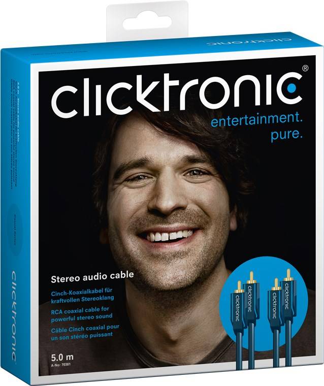 Clicktronic 70381 Cinch Kabel Stereo Audiokabel doppelt geschirmt vergoldete Cinch Stecker Audiokabel Grau 5m-5