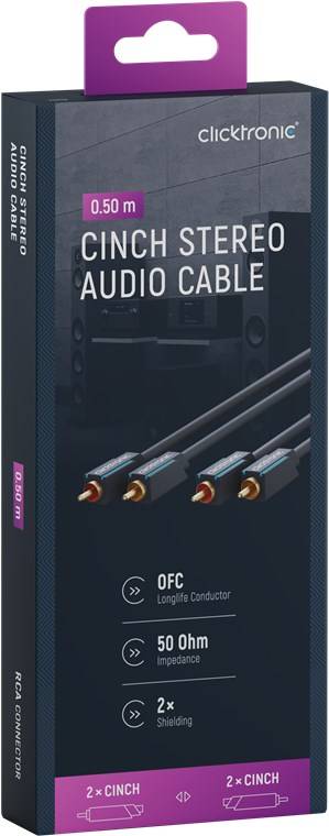 Clicktronic 70376 Cinch Kabel Stereo Audiokabel doppelt geschirmt vergoldete Cinch Stecker Audiokabel Grau 0.50 m-5