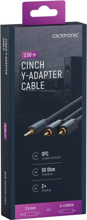 Clicktronic 70467 AUX auf Cinch Adapterkabel geschirmt 3,5 mm Klinke & Cinch Stecker Audiokabel Cinchkabel Grau 2m-6