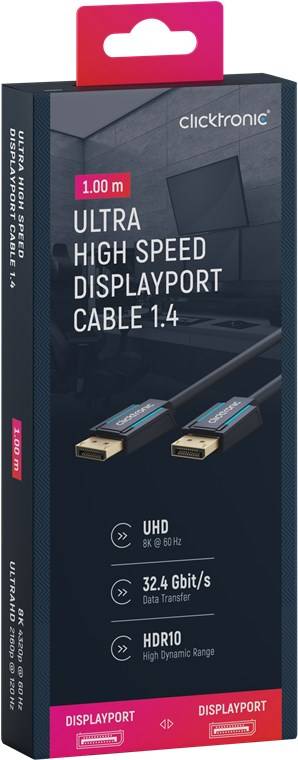 Clicktronic 40992 DisplayPort Kabel 1.4 Monitorkabel 8K @ 60Hz UHD Laptop DP Stecker 32.4 Gbit/s Bildschirmkabel Grau 1m-8