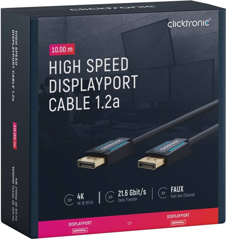 Clicktronic 70714 DisplayPort Kabel 1.2 Monitorkabel 4K @ 60Hz UHD Laptop DP Stecker 21.6 Gbit/s Bildschirmkabel 7,5m-6