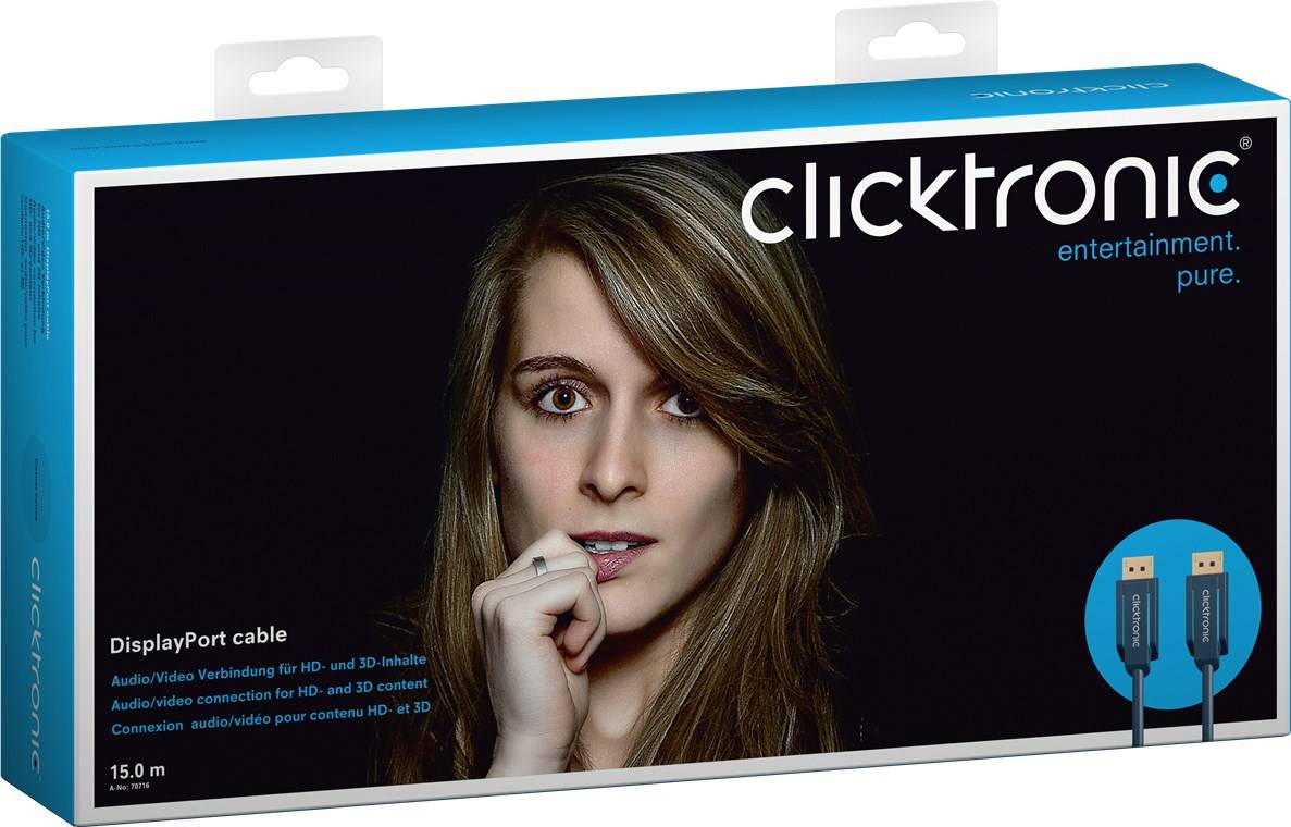 Clicktronic 70716 DisplayPort Kabel 1.2 Monitorkabel 4K @ 60Hz Laptop DP Stecker 10.8 Gbit/s Bildschirmkabel Grau 15m-5