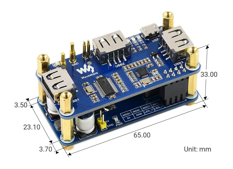 WaveShare PoE Ethernet USB HUB HAT for Raspberry Pi Zero 1x RJ45 3x USB-4