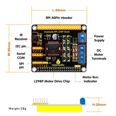 Keyestudio RPI L298P Motor Driver Shield for Arduino Raspberry Pi