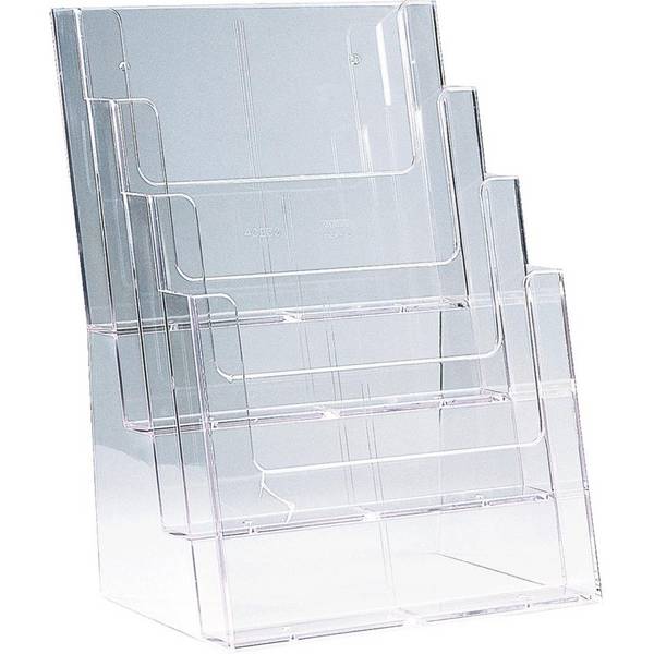 Tischprospekthalter, 4 Fächer, stabiles Polystyrol, glasklar, DIN A4