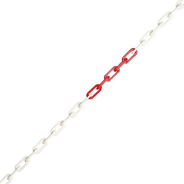 Gütekette, weder strom-noch wärmeleitend, rot/weiß, Nylon, Ø 6mm, Meterware, Einzellänge max. 50 m