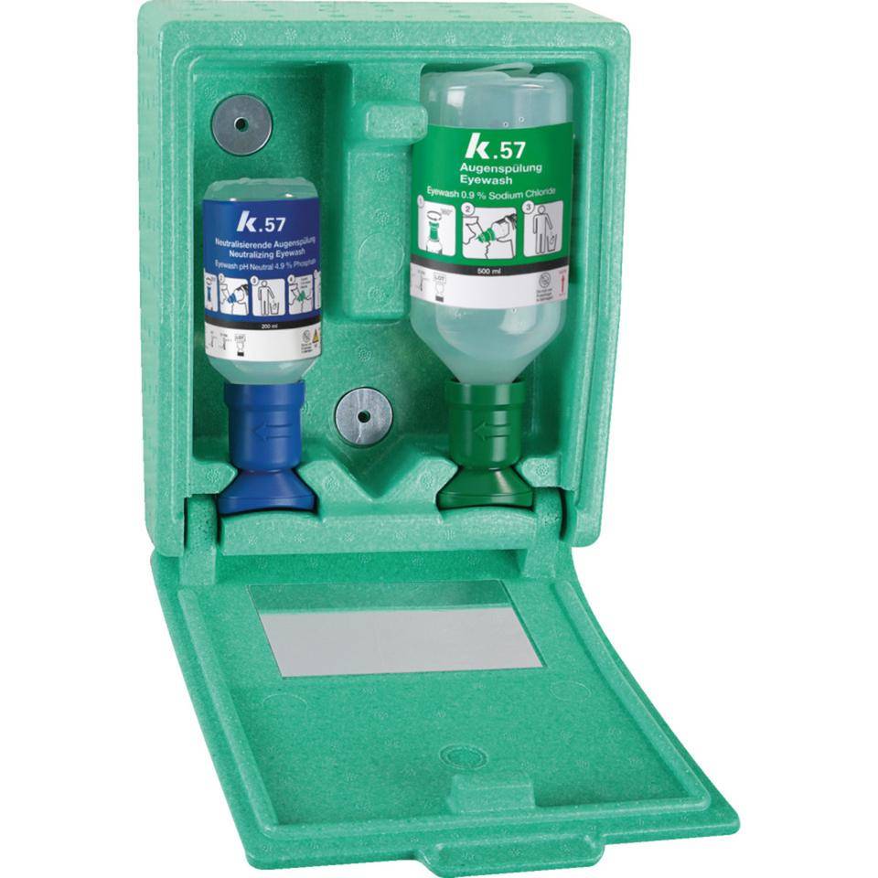 K.57 Augen-Notfallstation,geschlossen, mit 1x200ml/pH Neutral, 1x500ml/Kochsalzlösung-0