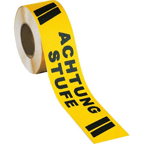 m2-Trittschutz-Warnmarkierung Achtung Stufe, R13, selbstklebend,75mm, 18,3m/Rolle, ASR A1.5