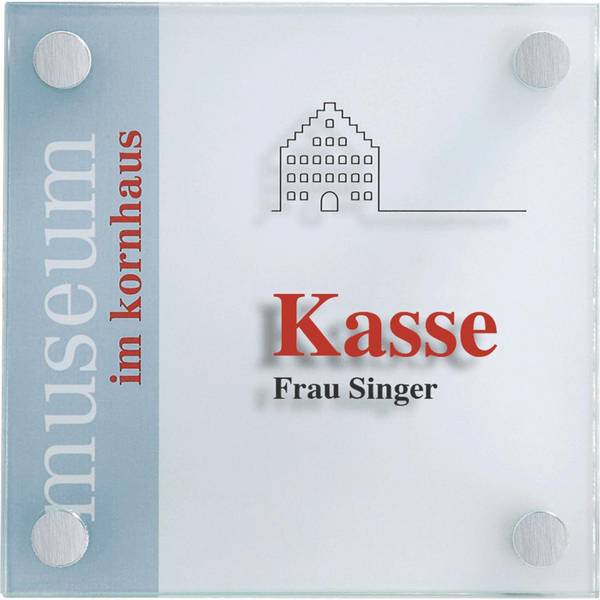 Raumschild Galerie, ESG-Glas, 150x150 mm, Lieferung inkl.Befestigungsmaterial
