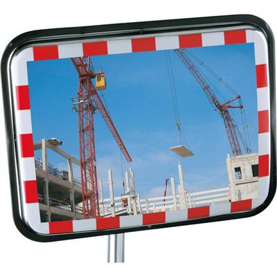 Verkehrsspiegel mit runden Ecken, rot/weiß, Edelstahl, 450x600mm, 9,6kg-0