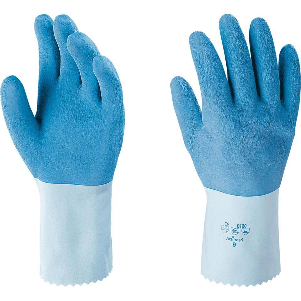 Chemikalien-Schutzhandschuh Sturdy I, Kat.III, blau, Latex, 300mm, Größe 7-0