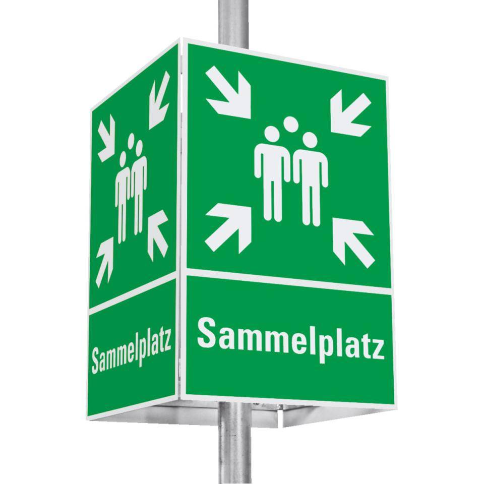 Würfelset Rettungszeichen Sammelstelle, Aluminium, 400x400mm, inkl. Befestigung-0
