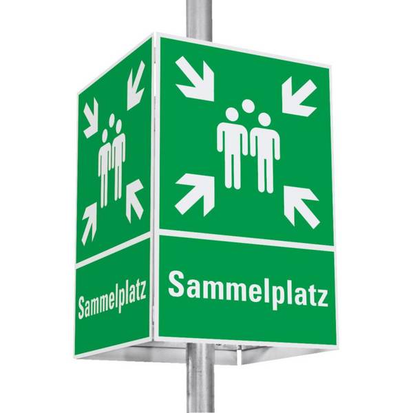 Würfelset Rettungszeichen Sammelstelle, Aluminium, 400x400mm, inkl. Befestigung